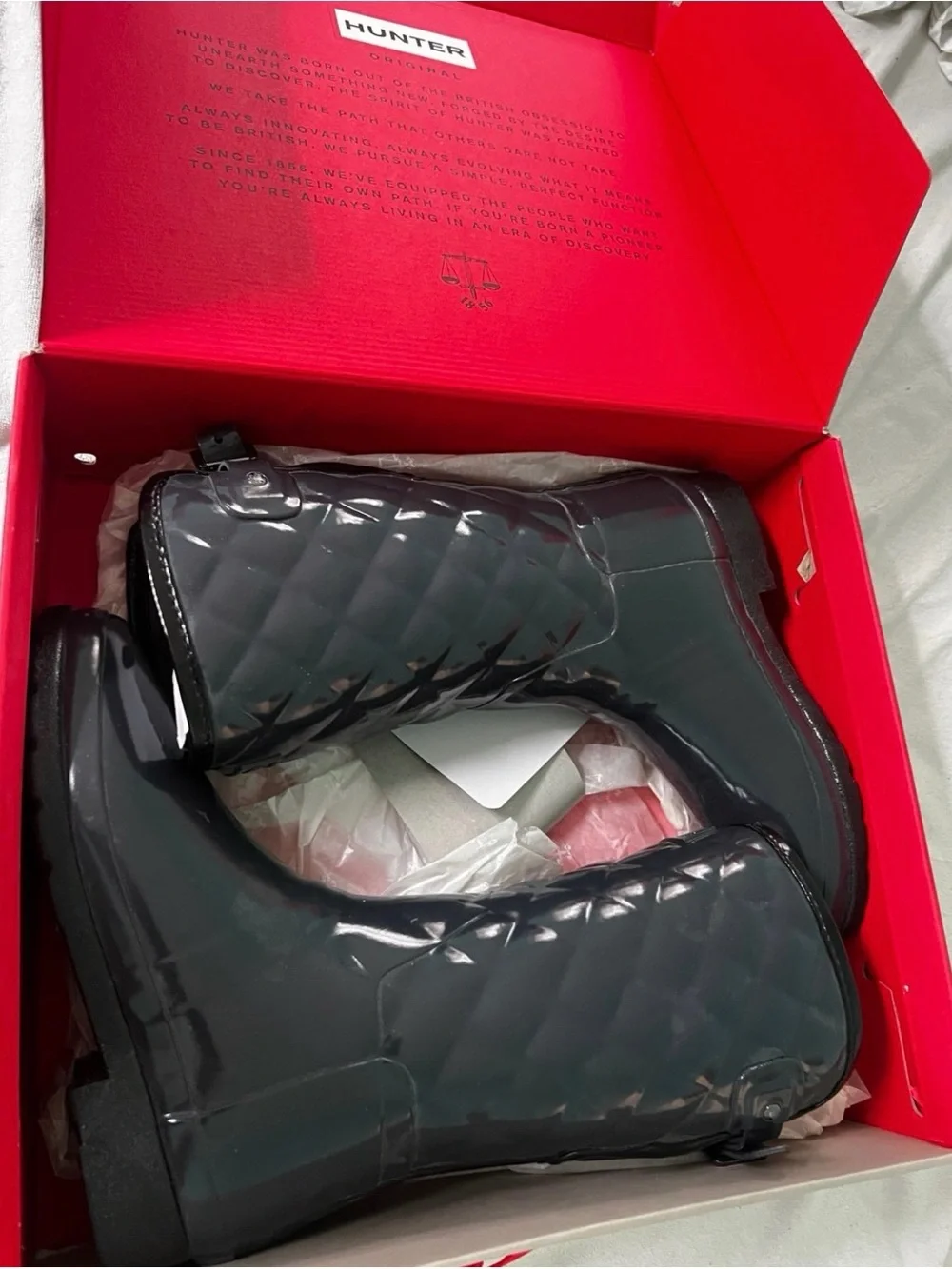 Hunter Quilted Gloss Tall Rain Boots in slate